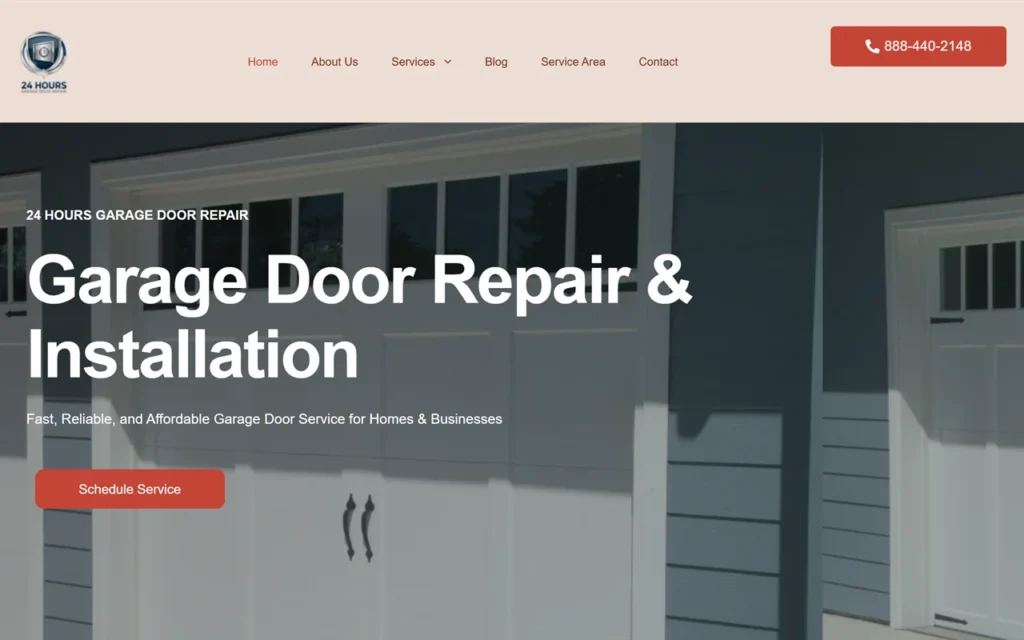 24 Hour Garage Door Repair website homepage