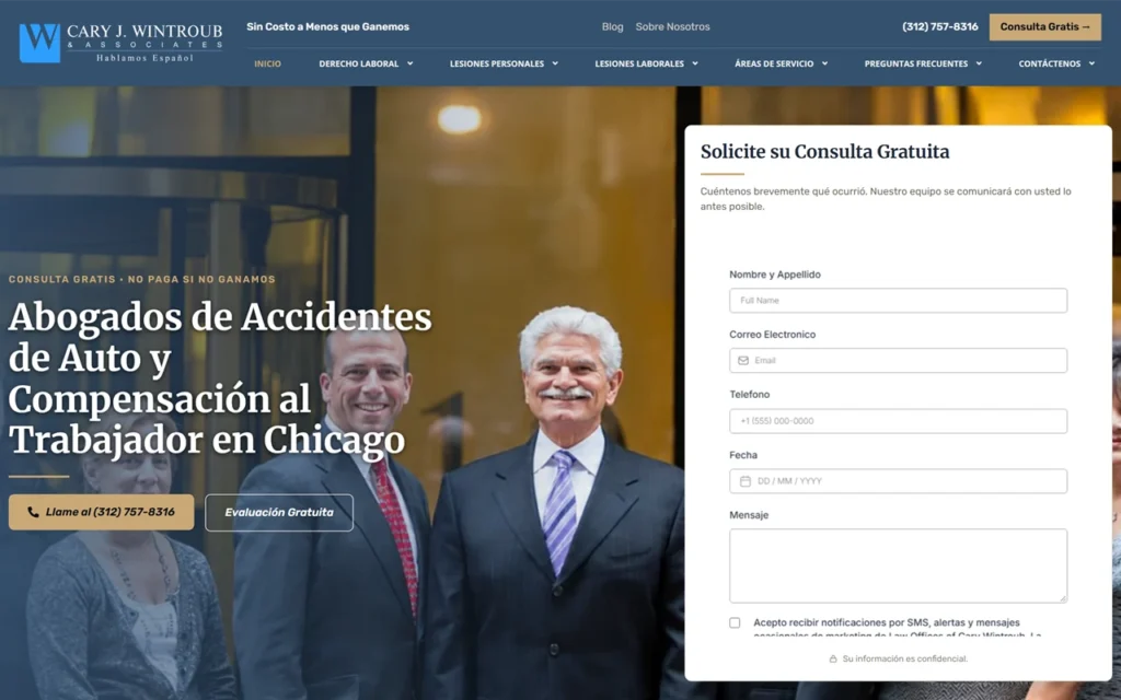Abogados de Accidentes y Trabajo en Chicago website homepage