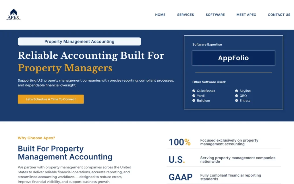 Apex Property Accounting website homepage