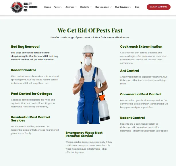 Redesigned pest control location page for Richmond Hill