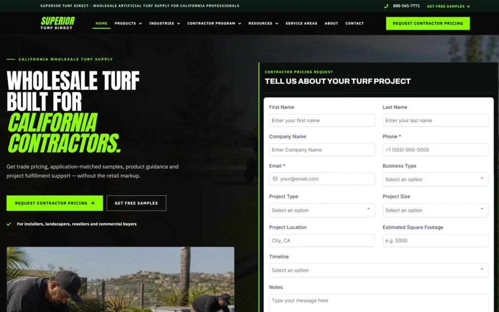 Superior Turf Direct website homepage